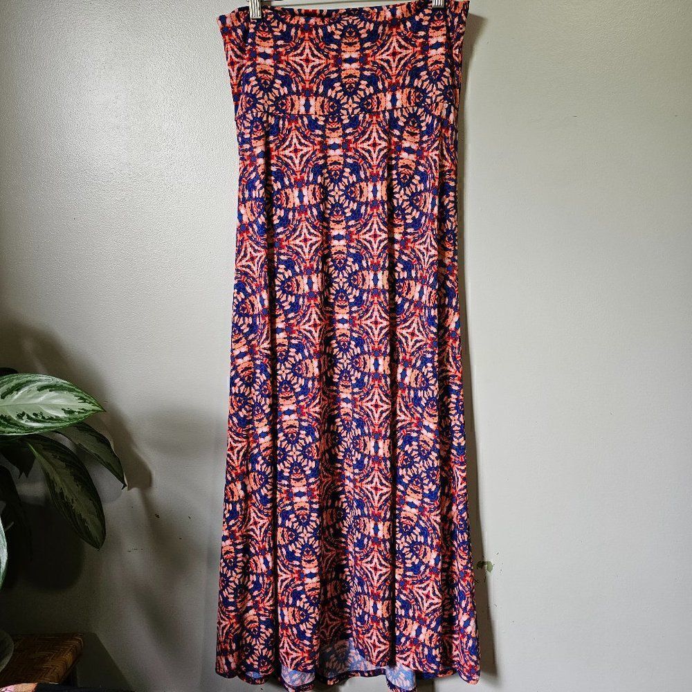 EUC LIKE NEW LULAROE PSYCHEDELIC PRINT WIDE BAND MAXI SKIRT SIZE M
